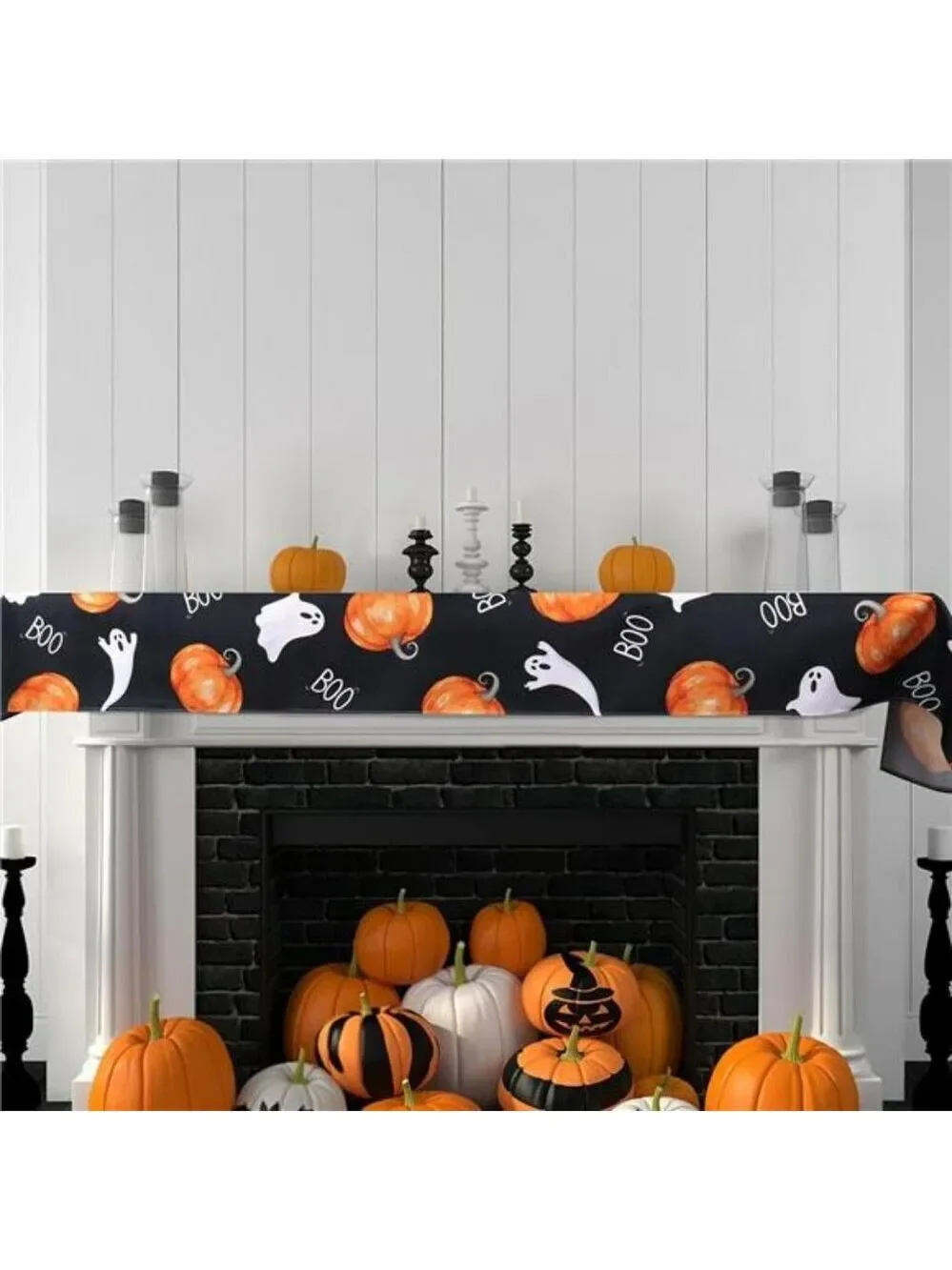 Halloween table runner ghost pumpkin black holiday party dining room decor 72 in